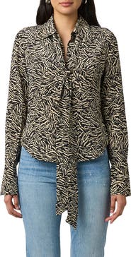 Equipment Graysen Print Tie Neck Silk Button-Up Shirt