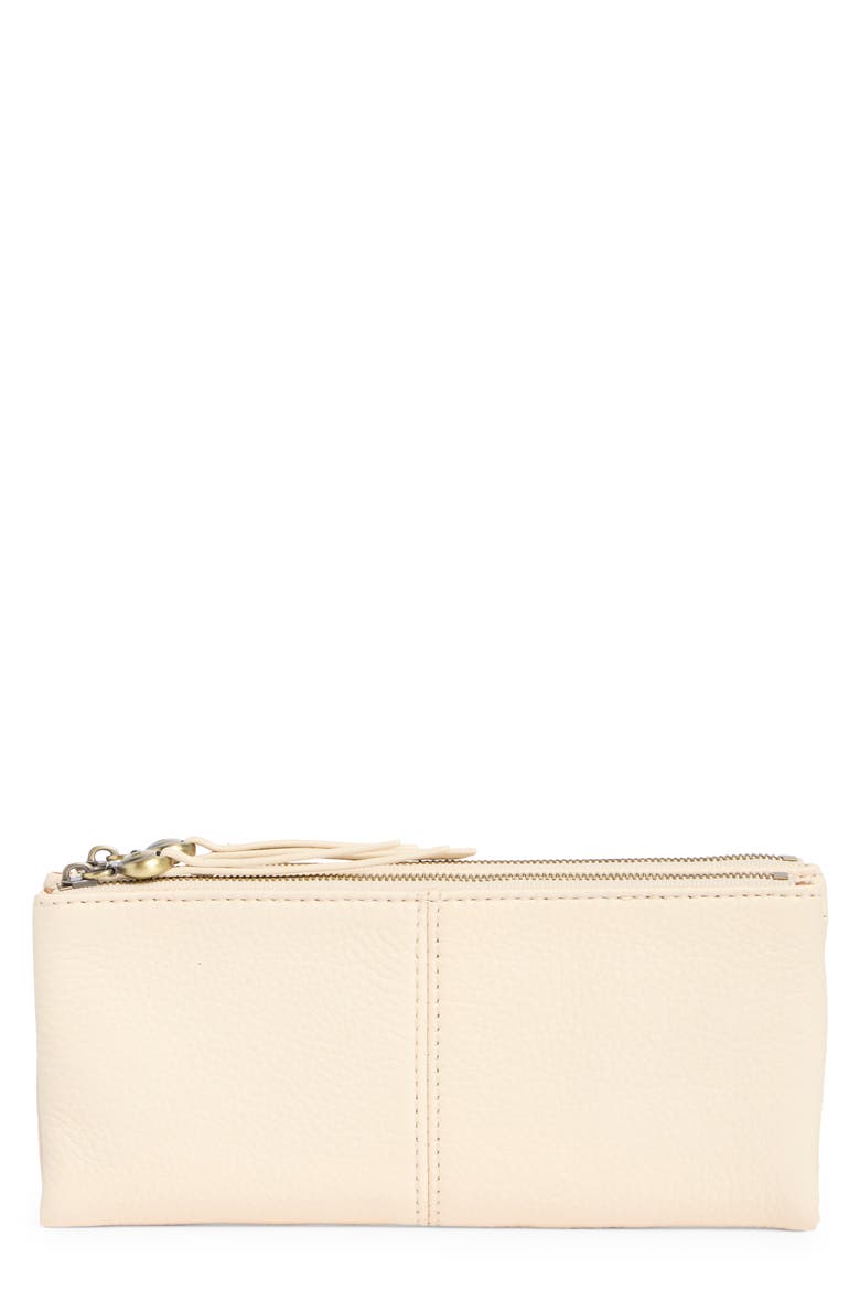 Keen Large Zip Top Leather Wallet, Main, color, CREAM