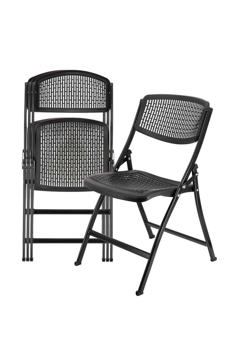 Elama 4 Piece Plastic Mesh Folding Chair, Main, color, Black