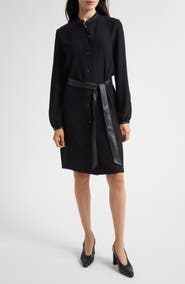 Vince Faux Leather Trim Long Sleeve Shirtdress