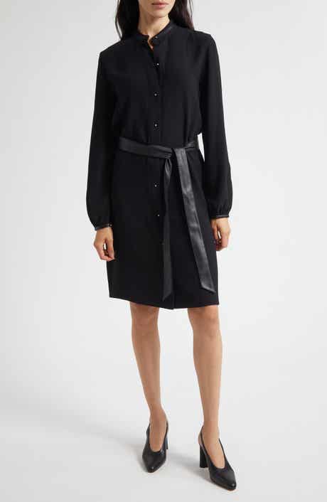 Vince Faux Leather Trim Long Sleeve Shirtdress