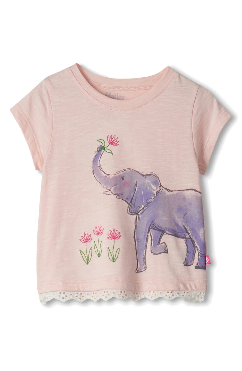 Hatley Kids' Elephant Eyelet Cotton T-Shirt & Shorts Set, Alternate, color, Pink