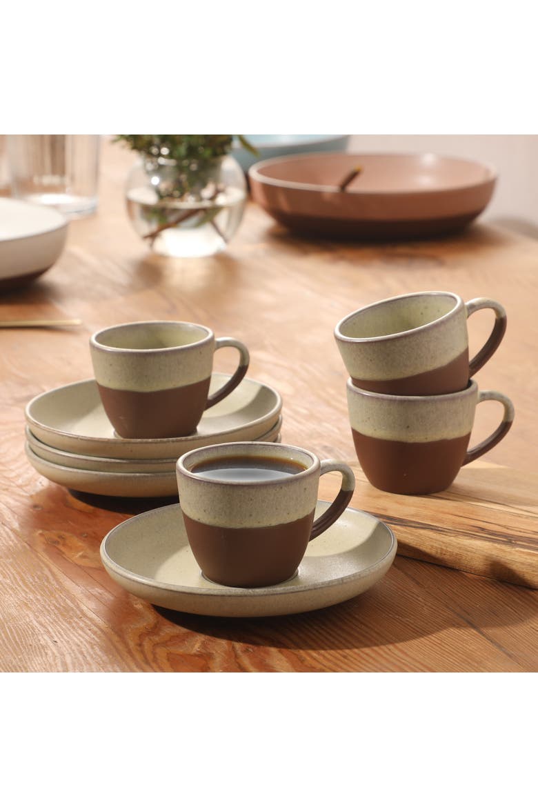 William Crest 8 Piece Espresso Stoneware Cup and Saucer Set, Alternate, color, Sage Green