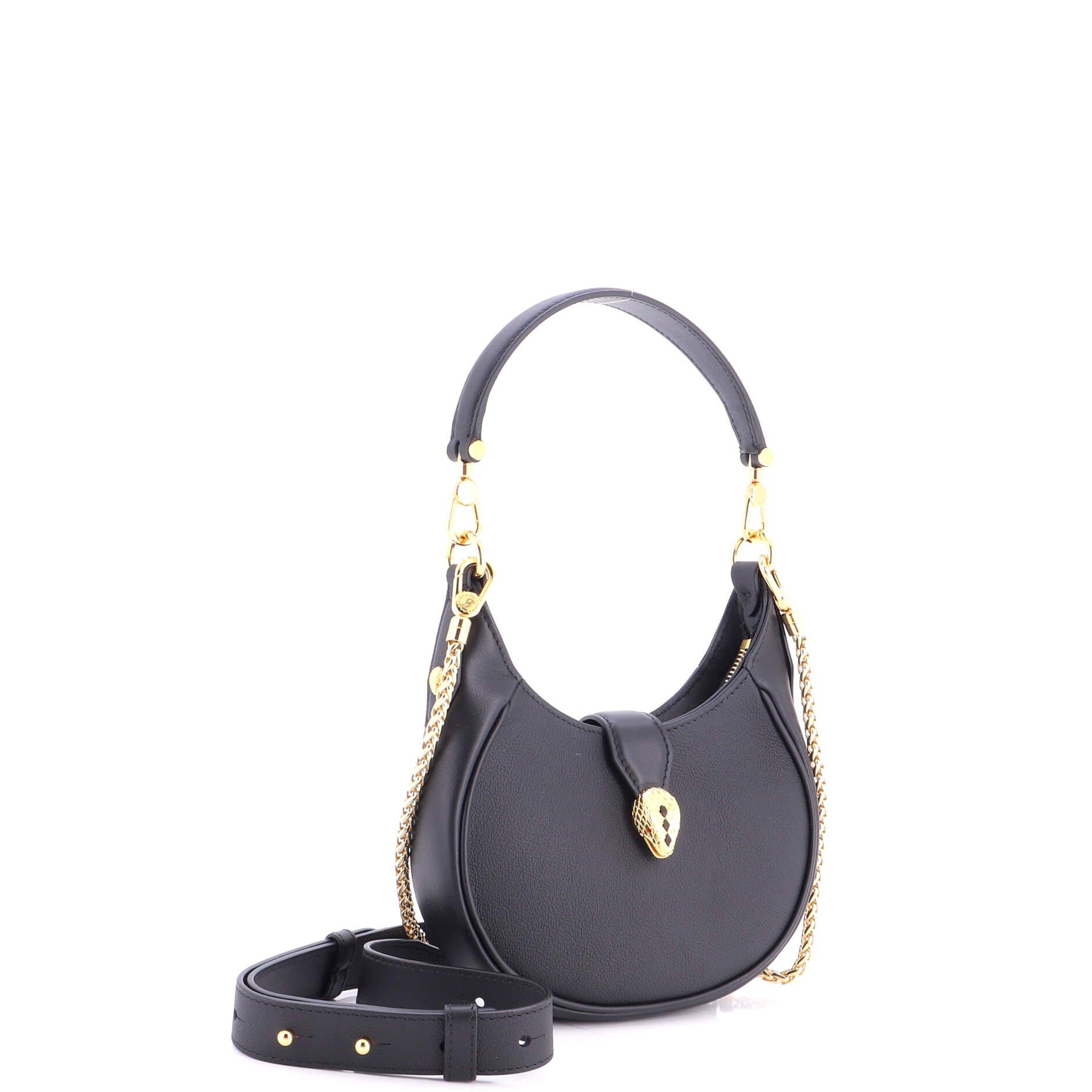 Serpenti Ellipse Crossbody Bag Leather Mini, Alternate, color, Black