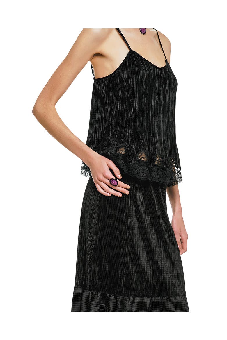 Plisse Lace Trimmed Camisole, Alternate, color, Black