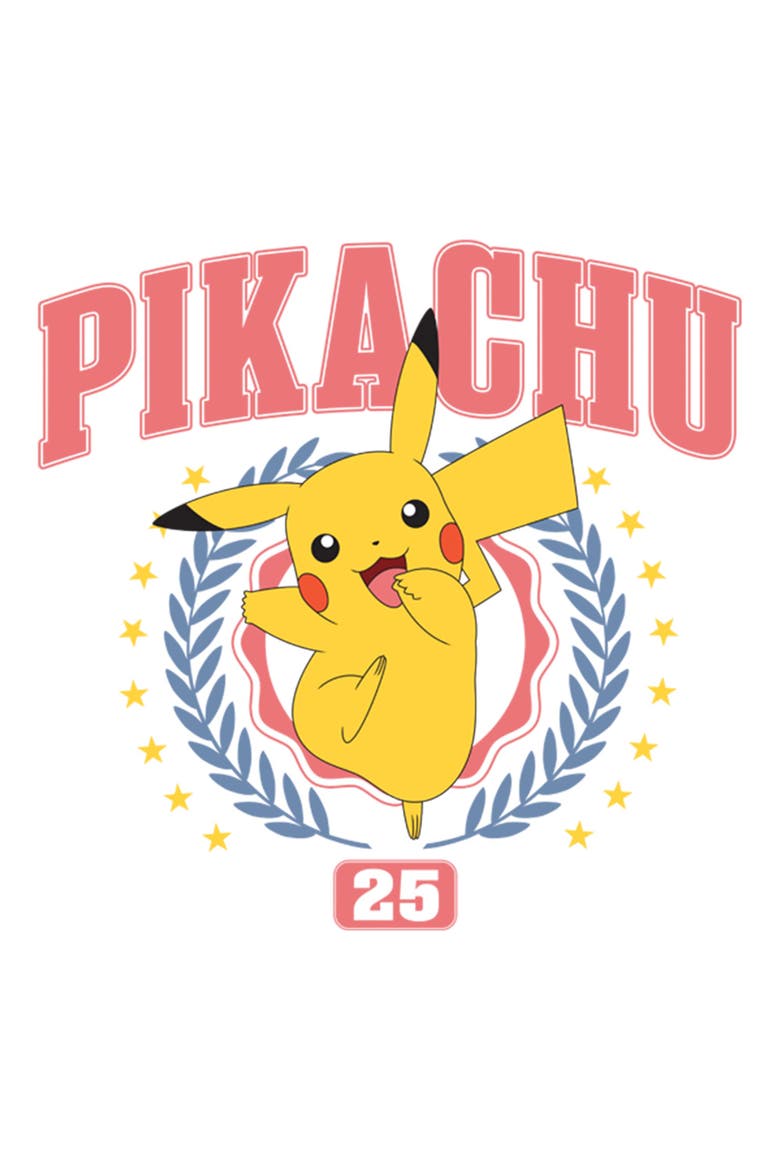 Girl's Pokemon Happy Collegiate Pikachu  Graphic T-Shirt, Alternate, color, White