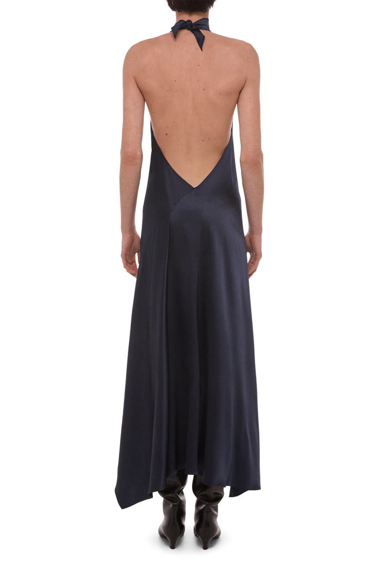 Tie Neck Silk Maxi Dress, Alternate, color, NAVY