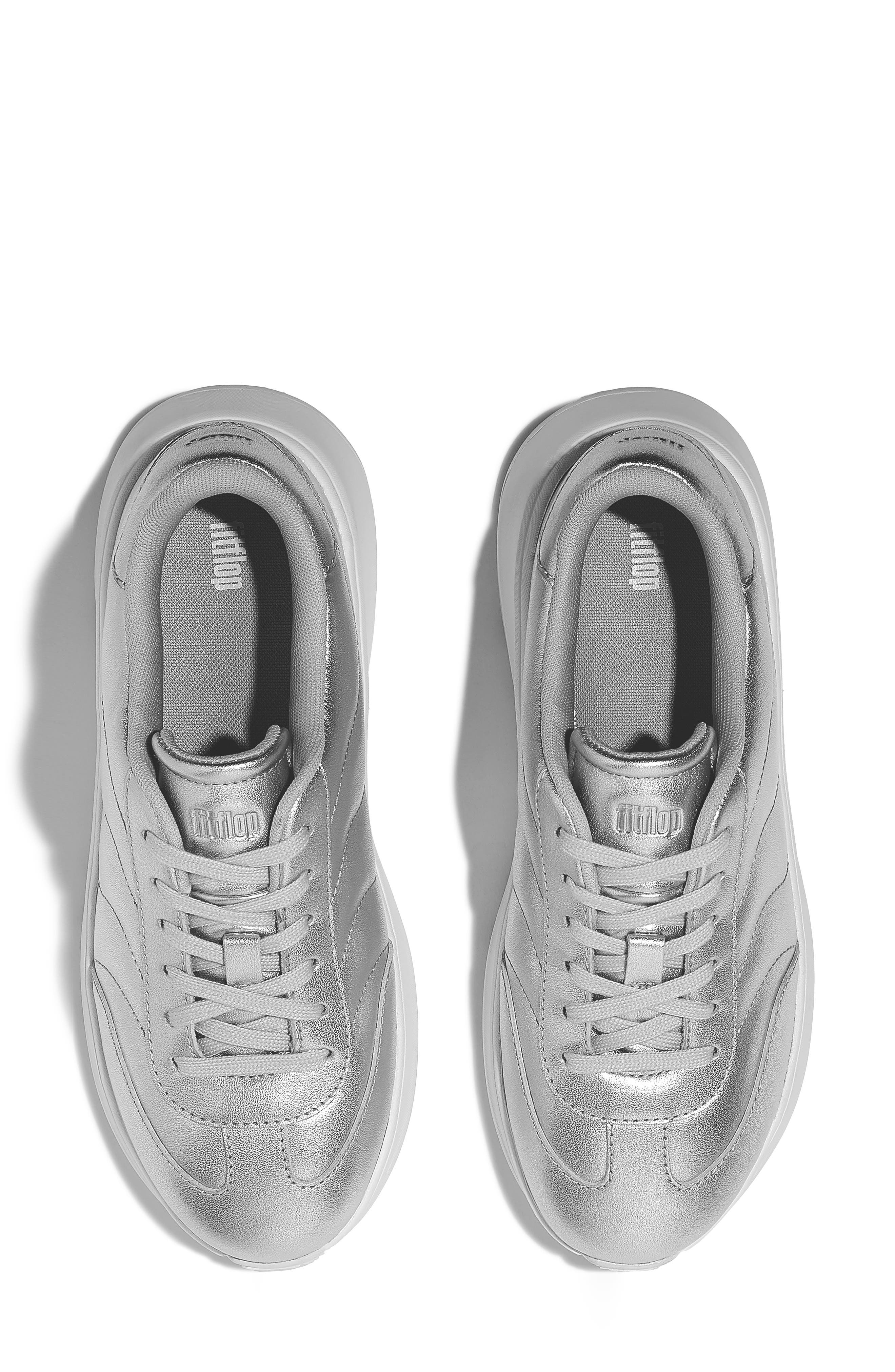F-Mode T-Toe Wave Metallic Leather Platform Sneaker, Alternate, color, SILVER