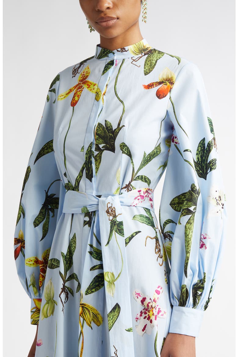 Orchid Print Long Sleeve Shirtdress, Alternate, color, LIGHT BLUE MULTI