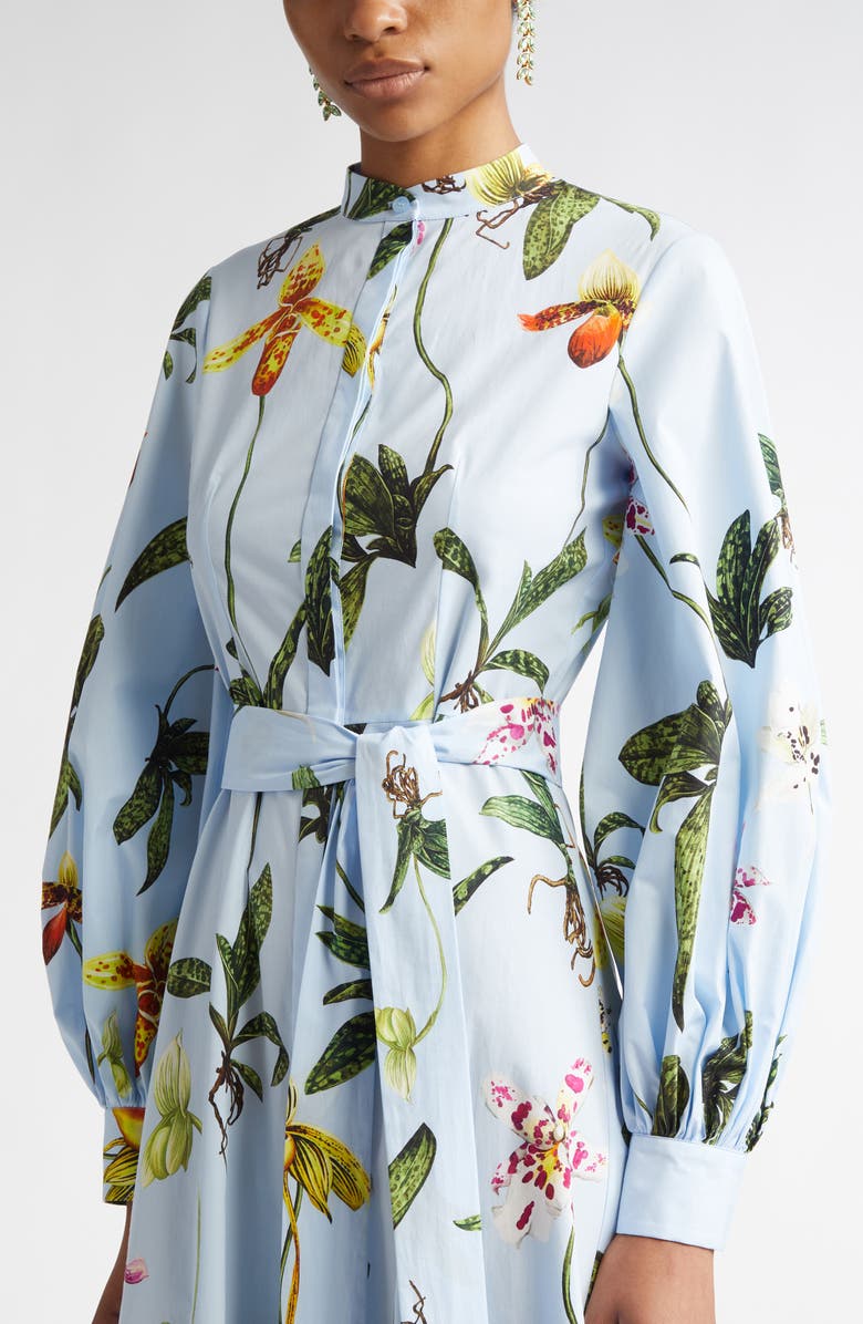 Oscar de la Renta Orchid Print Long Sleeve Shirtdress, Alternate, color, 