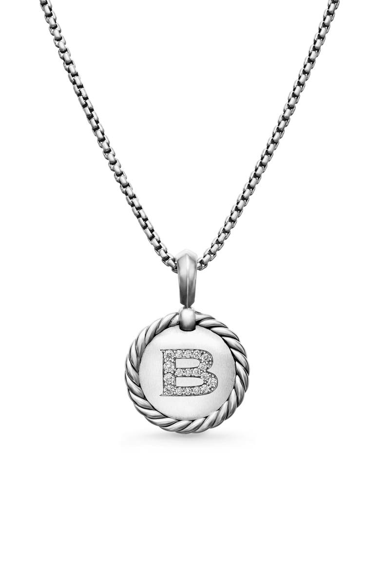 Initial Charm Necklace with Diamonds, Main, color, SILVER/ DIAMOND-B