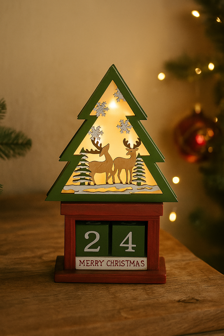 Light-Up LED Christmas Tree Advent Calendar 4.7" x 8.3", Alternate, color, Green