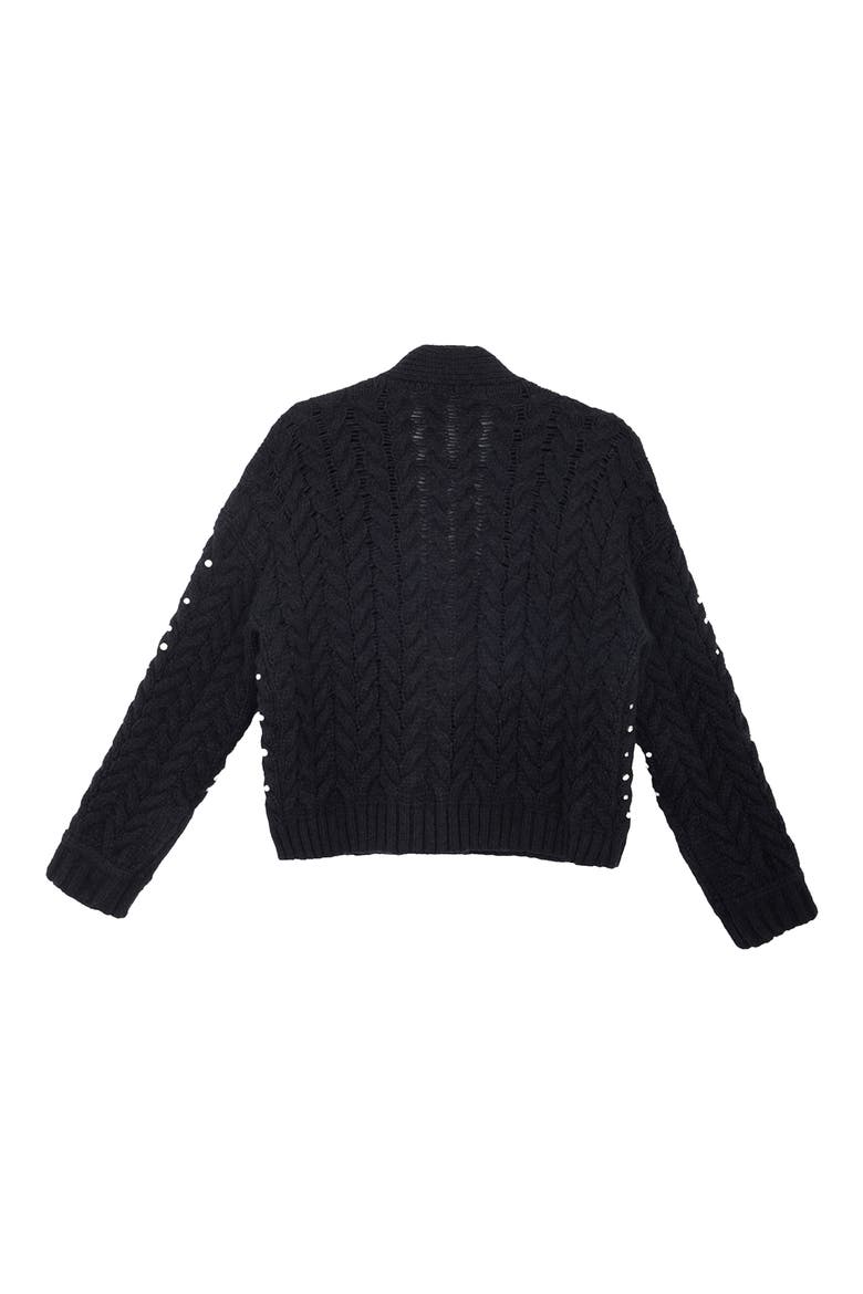 Embellished Cable Stitch Cardigan, Alternate, color, BLACK