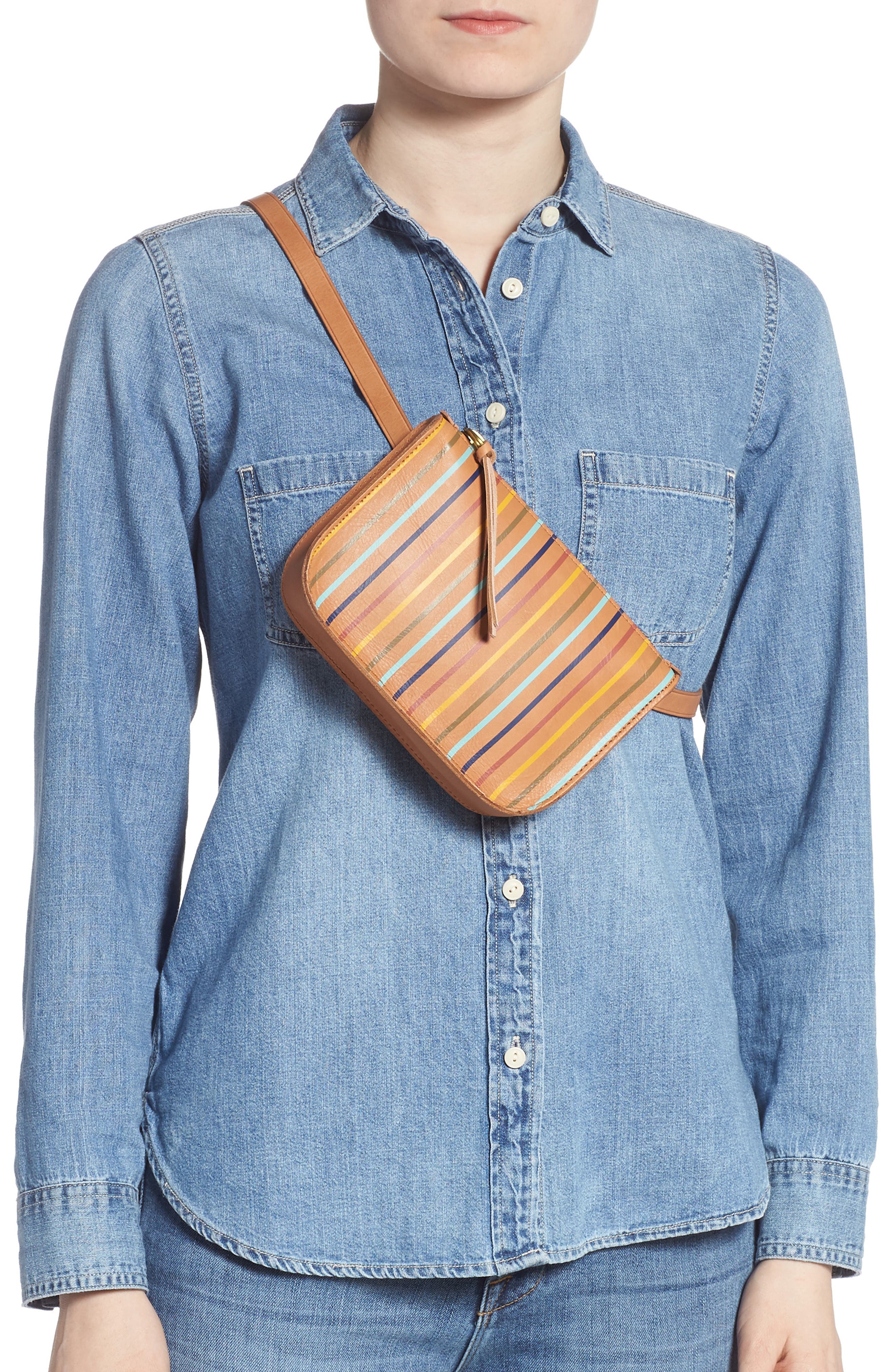 Madewell The Simple Rainbow Stripe Pouch Belt Bag, Alternate, color, 