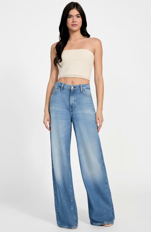 Guess Luca Strapless Crop Knit Tube Top In White