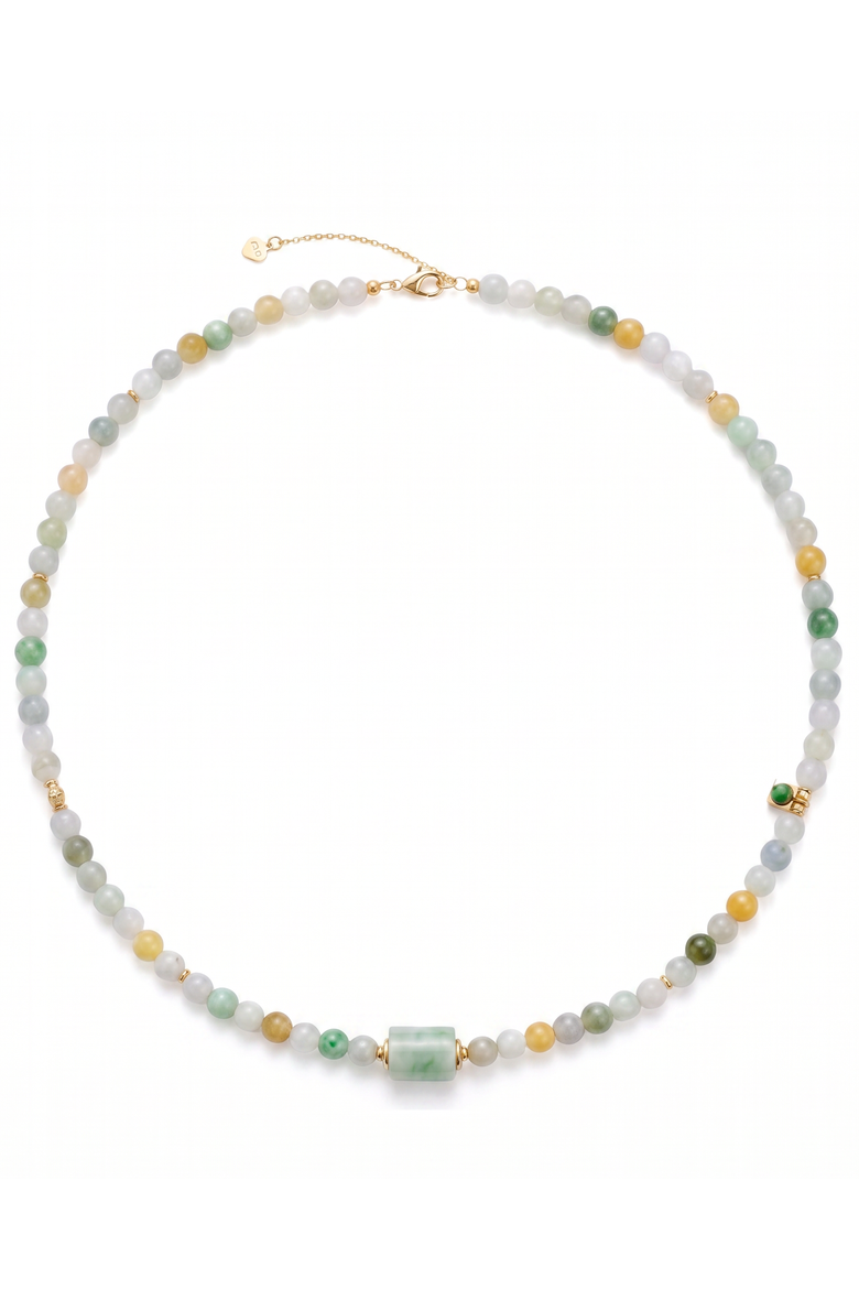 Mosaic Caila Green Jade Barrel Bead Necklace, Main, color, Green