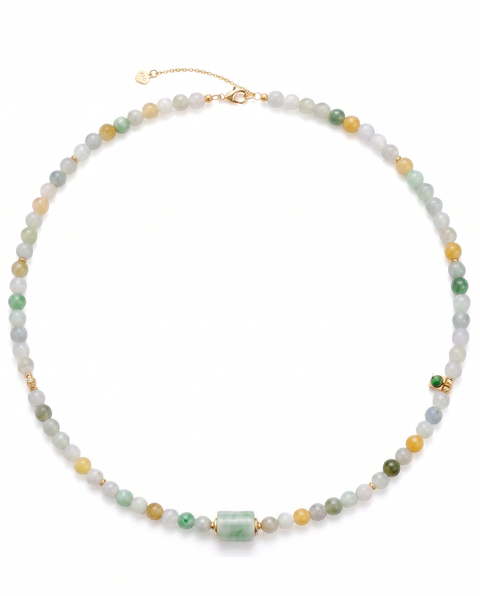 Mosaic Elora Freshwater Pearl and Multicolor Jade Necklace