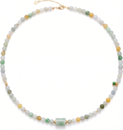 seree Mosaic Caila Green Jade Barrel Bead Necklace