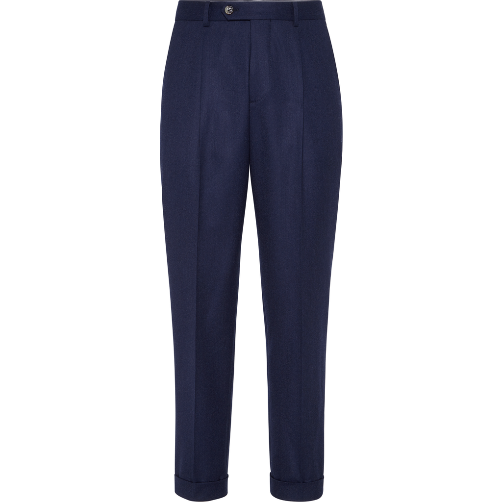 Brunello Cucinelli Leisure Fit Trousers With Pleats In Blue