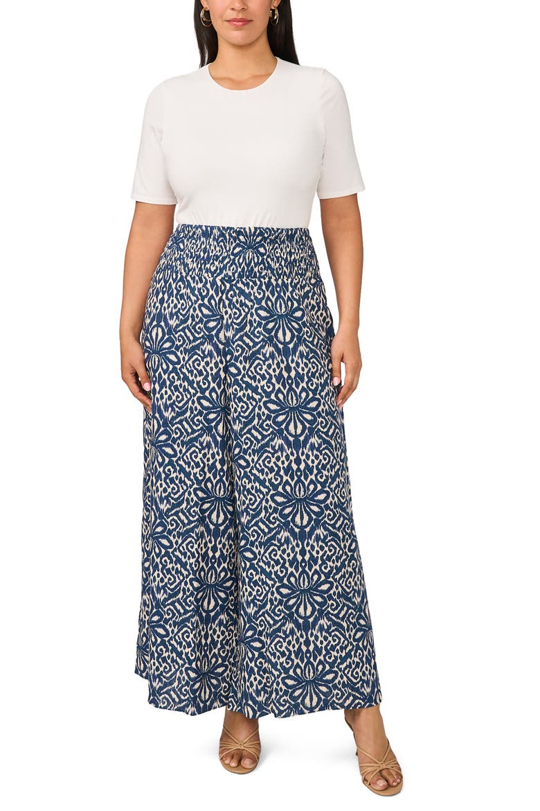 Smocked Waist Wide Leg Pants, Alternate, color, OCEANSIDE