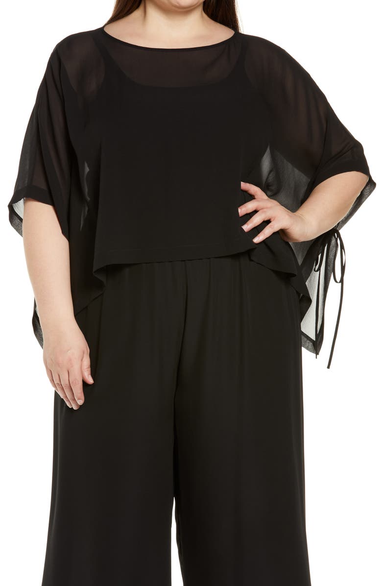 Eileen Fisher Bateau Neck Silk Crop Poncho, Main, color, 