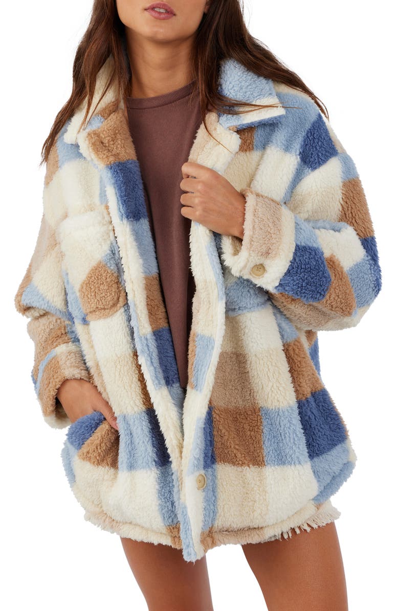 O'Neill Heather Plaid Fleece Shirt Jacket, Main, color,