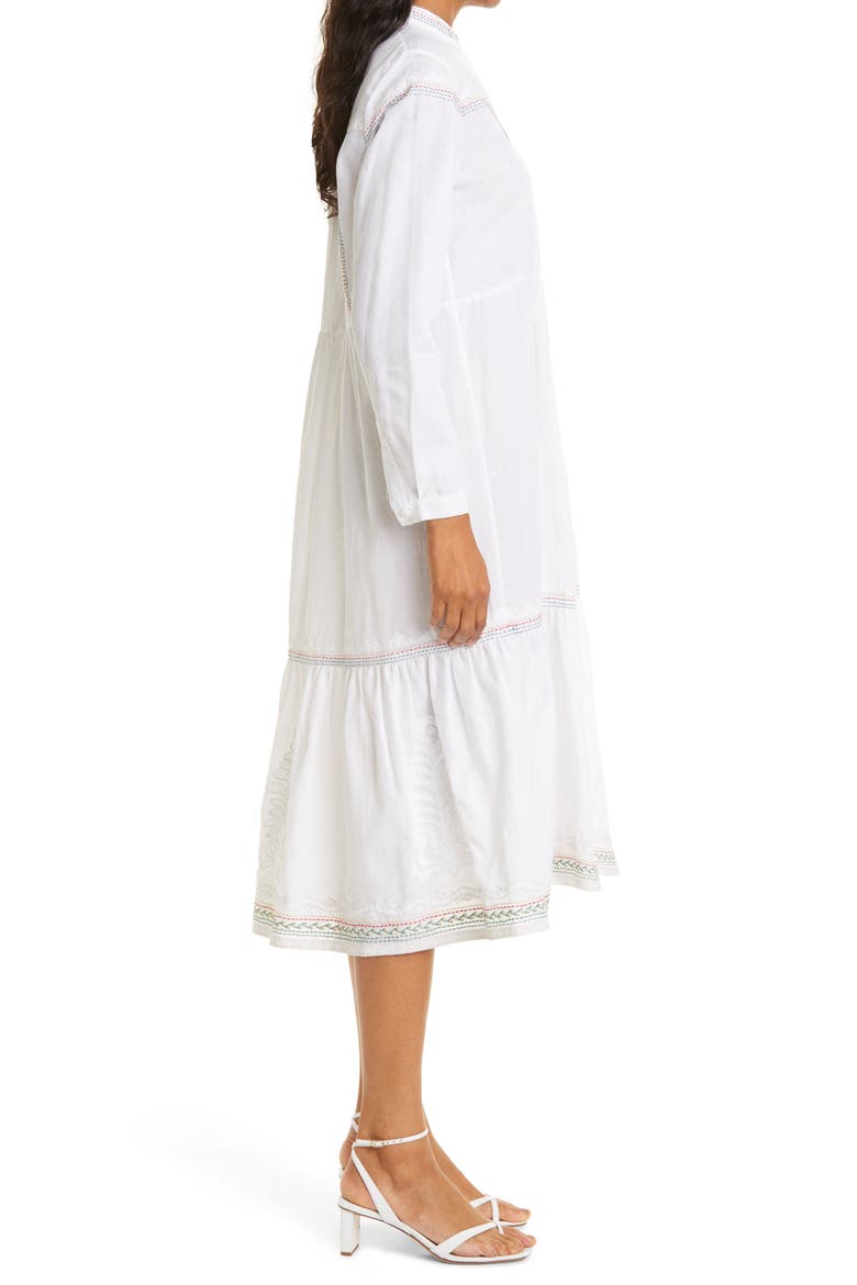 Alexia Long Sleeve Cotton Tiered Dress, Alternate, color, 01/ 5413-WHITE/ TRIANGLE EMB