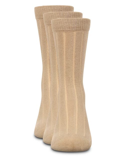 Memoi Boy's 3 Pair Pack Basic Cotton Blend Ribbed Crew Socks In Neutral