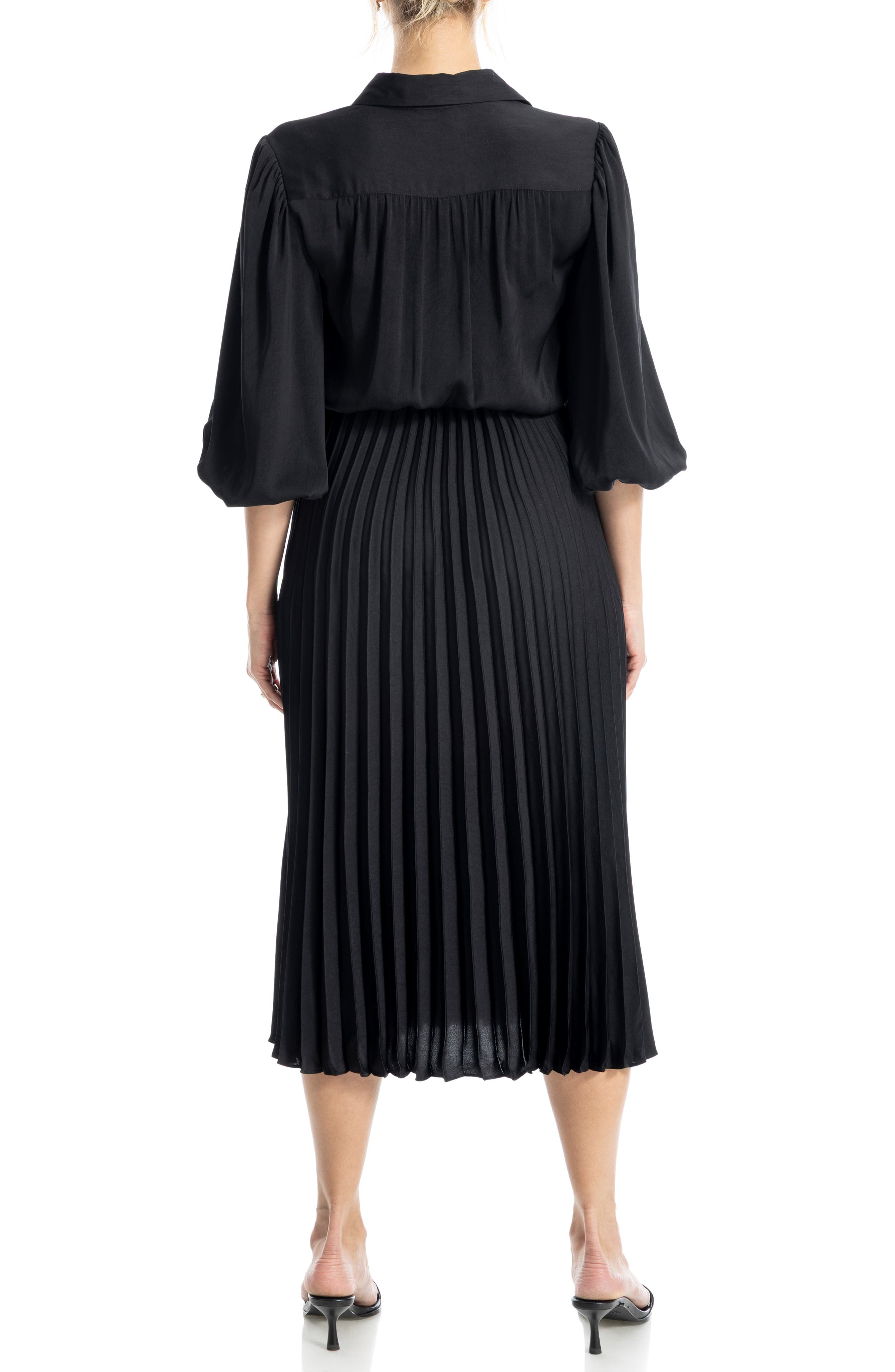 Three-Quarter Sleeve Satin Midi Shirtdress - image 2
