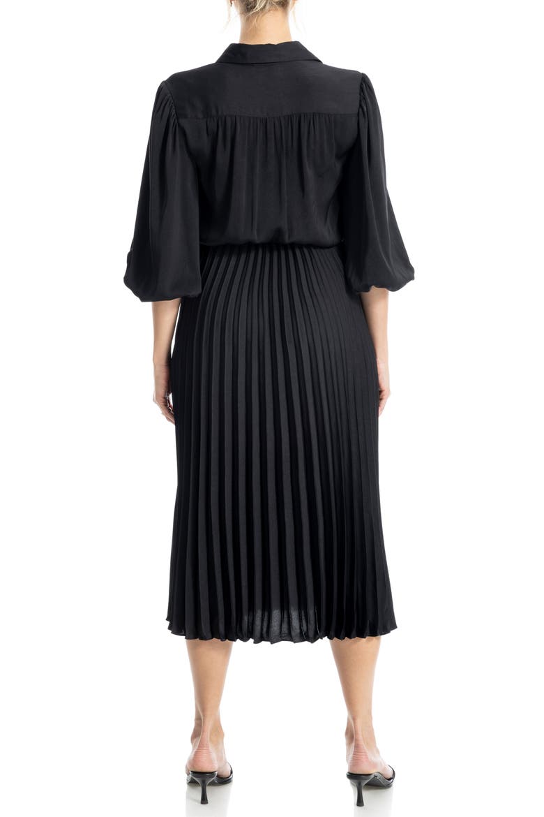 Three-Quarter Sleeve Satin Midi Shirtdress, Alternate, color, BLACK