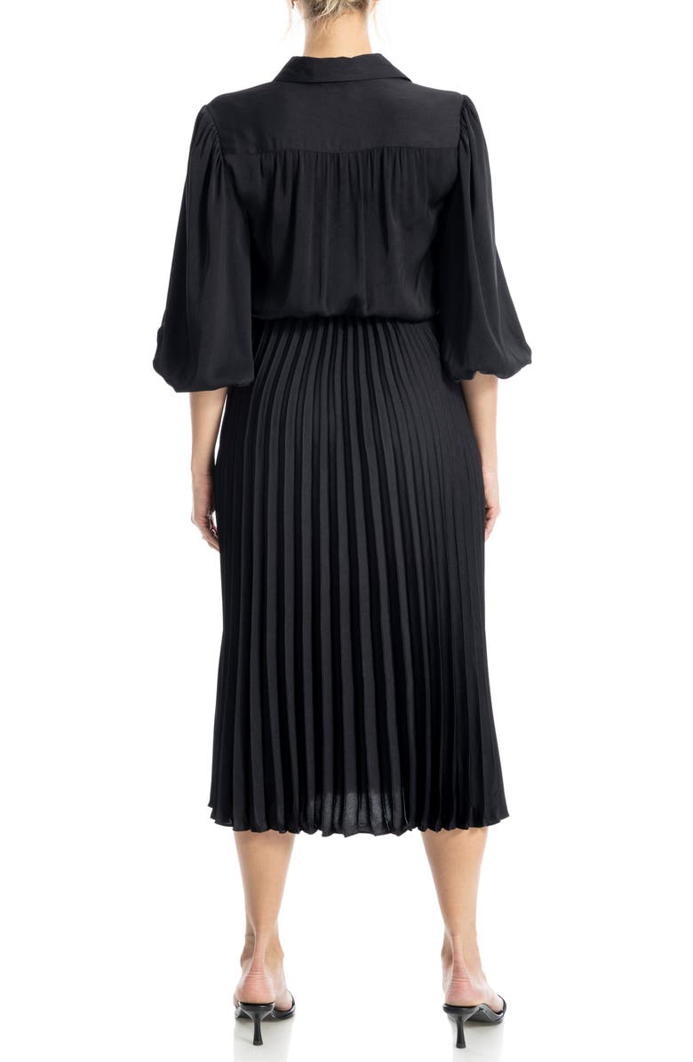 MAX STUDIO Three-Quarter Sleeve Satin Midi Shirtdress, Alternate, color, Black