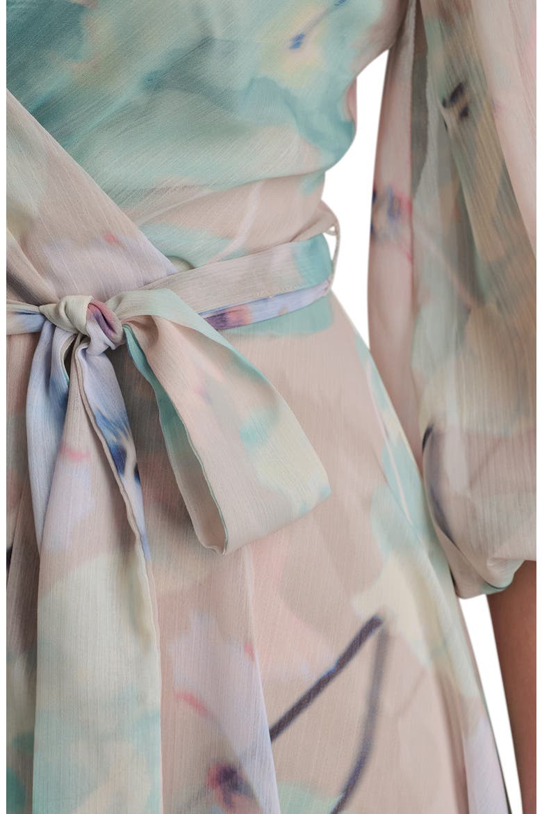 Balloon Sleeve Faux Wrap Midi Dress, Alternate, color, MOONLGHT
