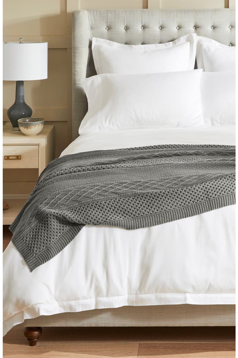 Aran Cable Organic Cotton Throw Blanket, Alternate, color, HEATHERED STONE