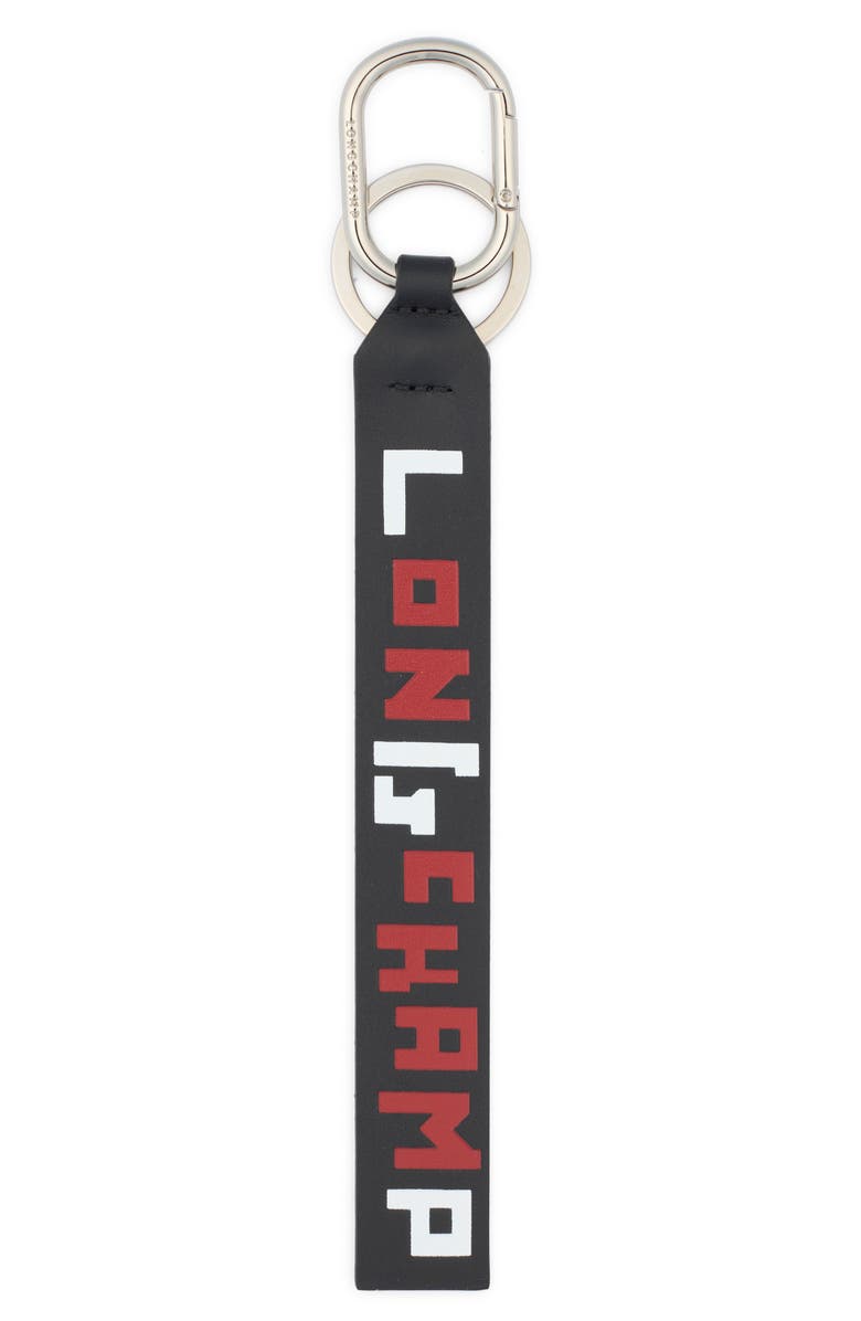 Longchamp Logo Leather Lanyard Key Ring, Main, color, Black