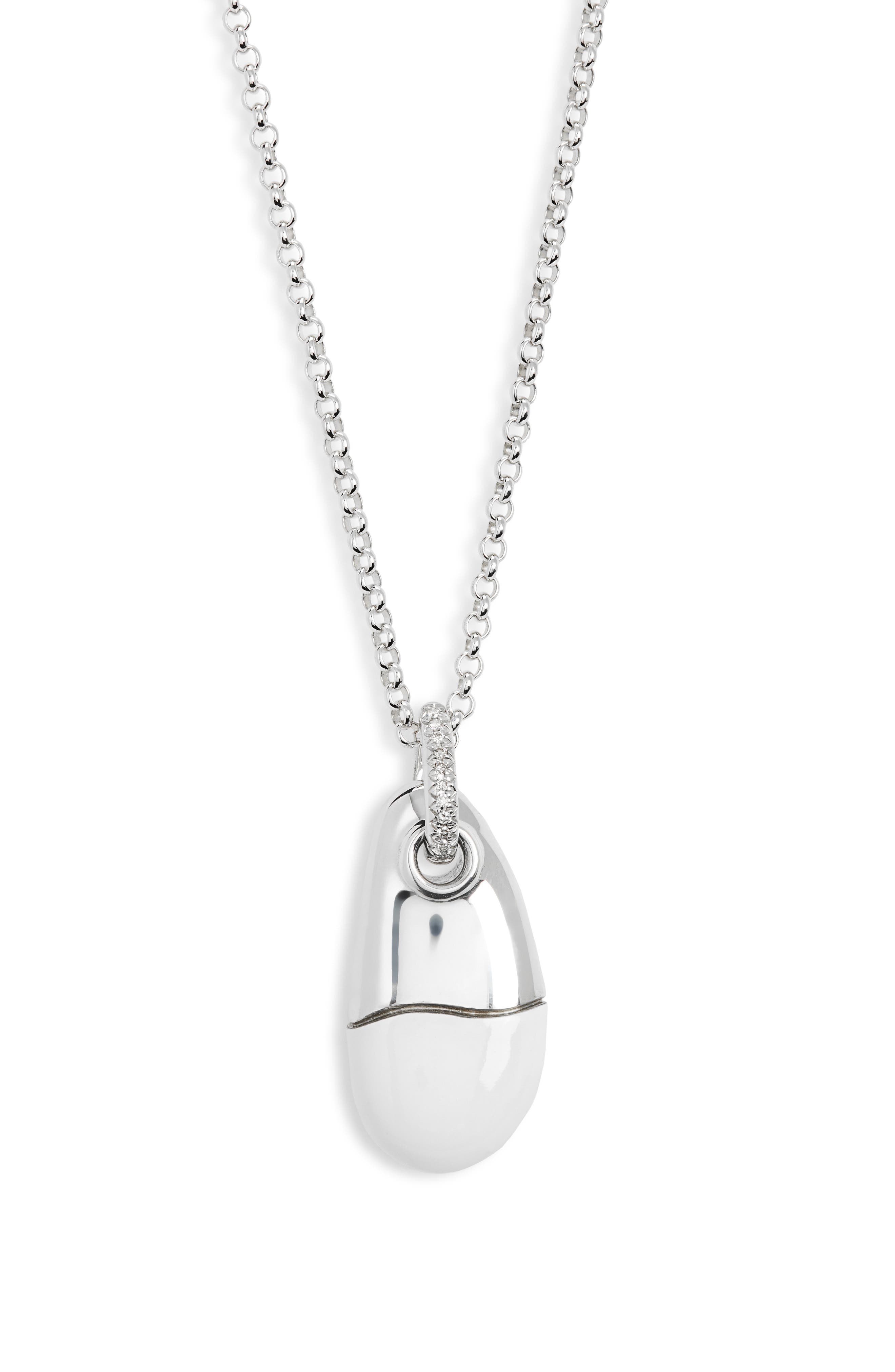 John Hardy Pebble Silver Diamond Pavé (0.04ct.) Pendant on 2mm Rolo Chain Necklace with Enamel