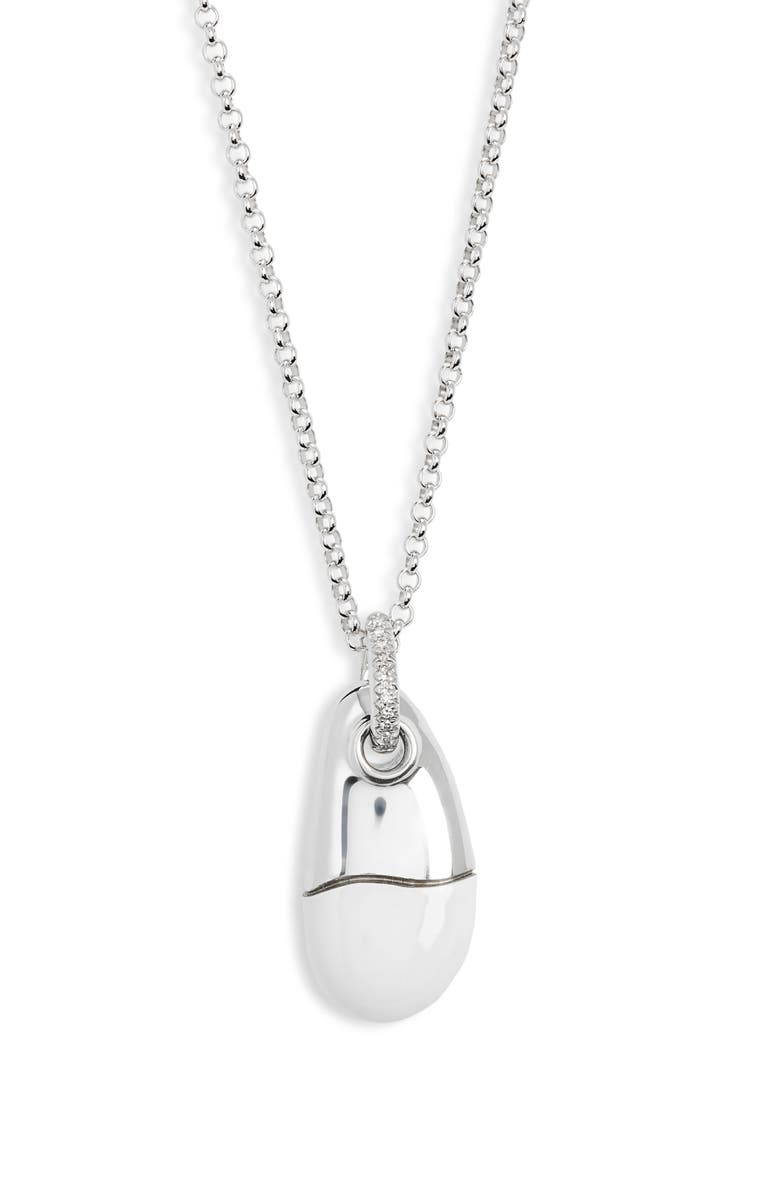 John Hardy Pebble Silver Diamond Pavé (0.04ct.) Pendant on 2mm Rolo Chain Necklace with Enamel, Main, color,
