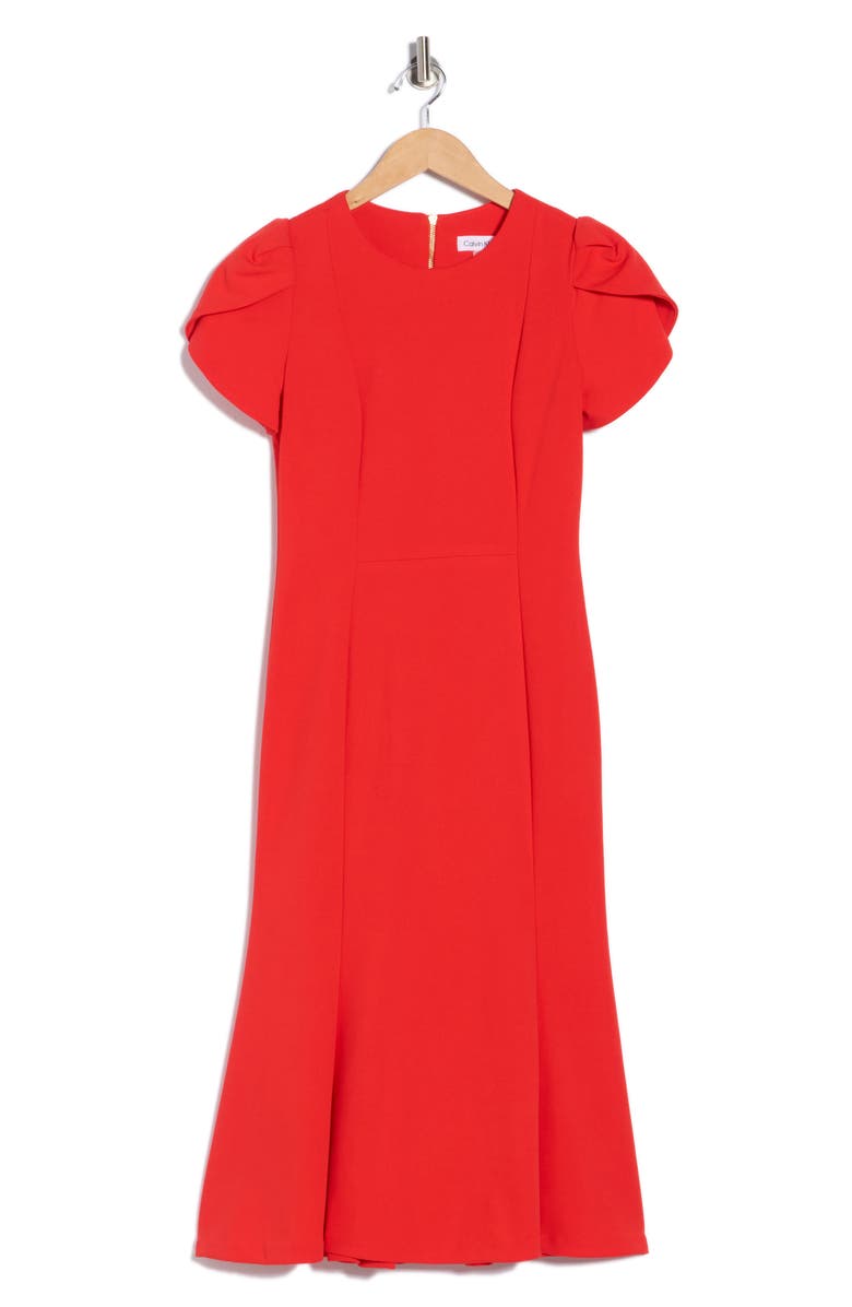 Calvin Klein Tulip Sleeve Midi Dress, Alternate, color, Tango