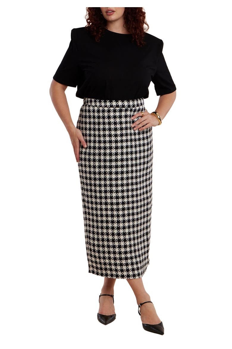 Houndstooth Column Maxi Skirt, Main, color, BLACK WHITE HOUNDSTOOTH