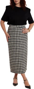 ELOQUII Houndstooth Column Maxi Skirt