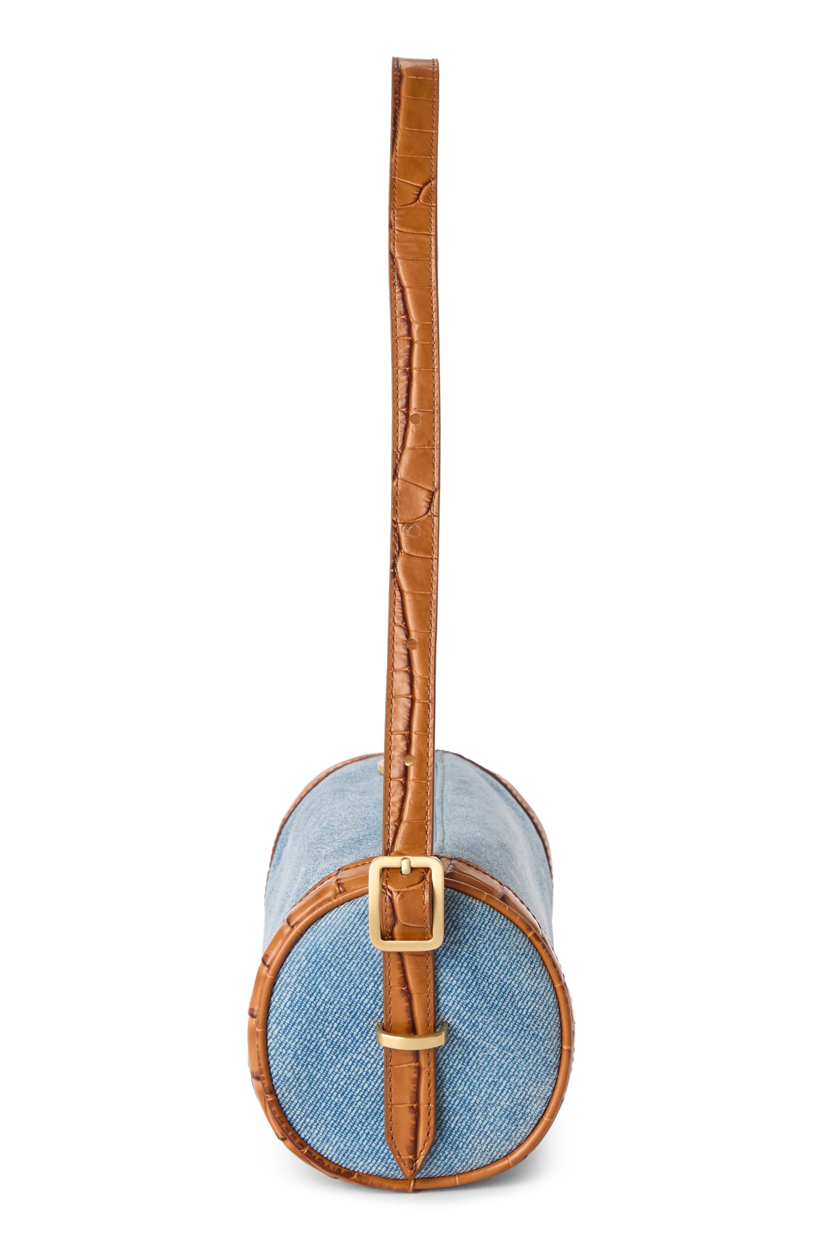 Brahmin Billie Denim & Croc Embossed Leather Barrel Bag, Alternate, color, 
