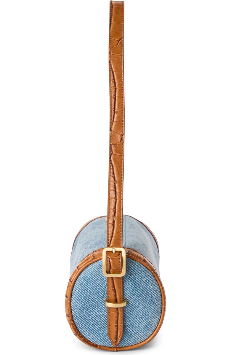 Brahmin Billie Denim & Croc Embossed Leather Barrel Bag, Alternate, color,