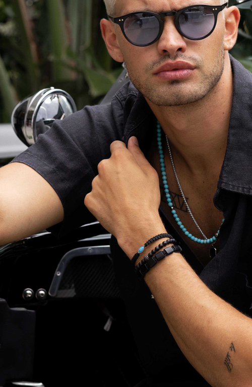 Nialaya Matte Onyx And Black Cz Diamond Wristband In Black