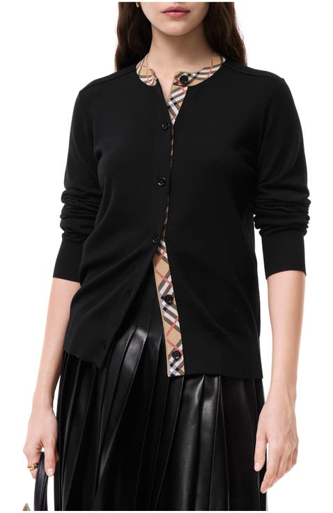 Check Trim Wool Cardigan