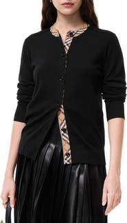 Burberry Check Trim Wool Cardigan