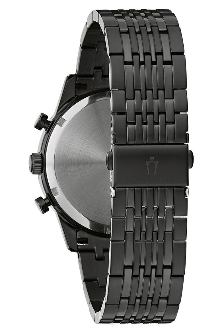 Stainless Steel Chronograph Quartz Bracelet Watch, 42mm, Alternate, color, BLACK