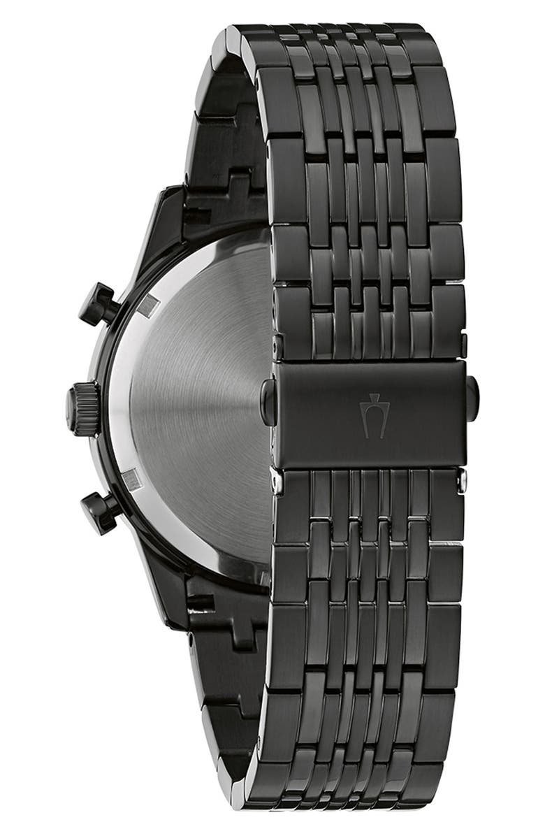 BULOVA Stainless Steel Chronograph Quartz Bracelet Watch, 42mm, Alternate, color, Black