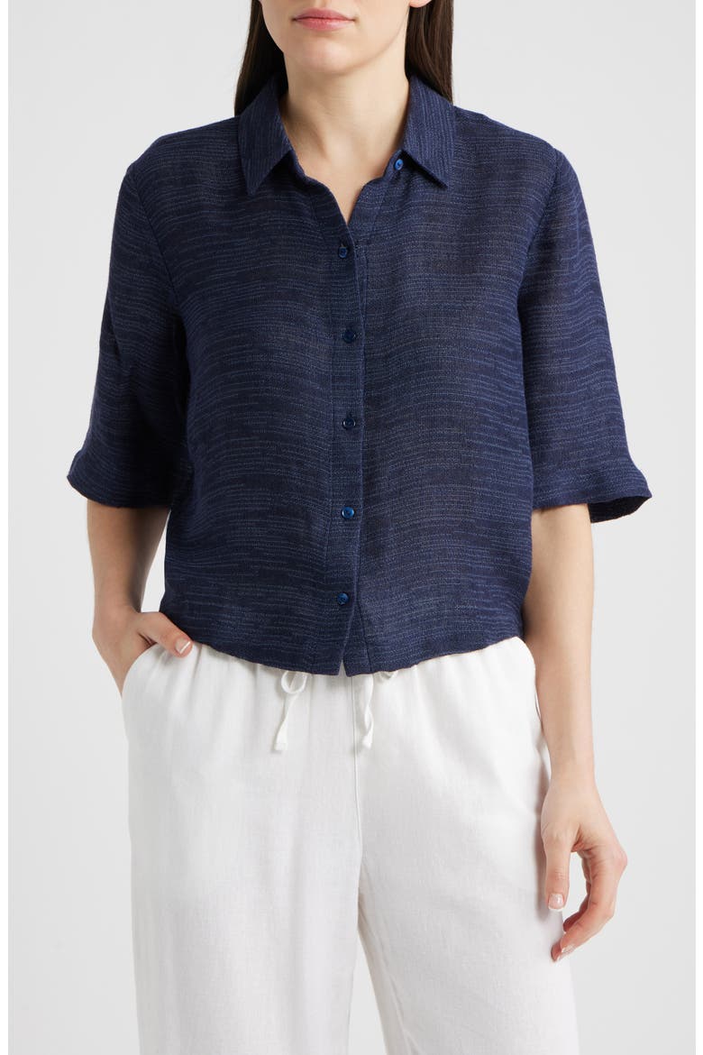 Short Sleeve Organic Linen Blend Button-Up Shirt, Main, color, INK