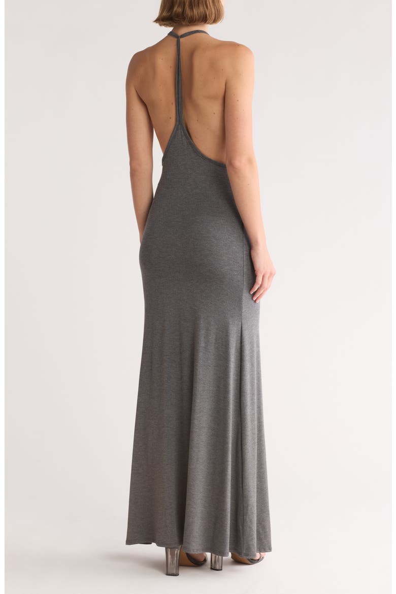 Plunge Neck Maxi Dress, Alternate, color, CHARCOAL
