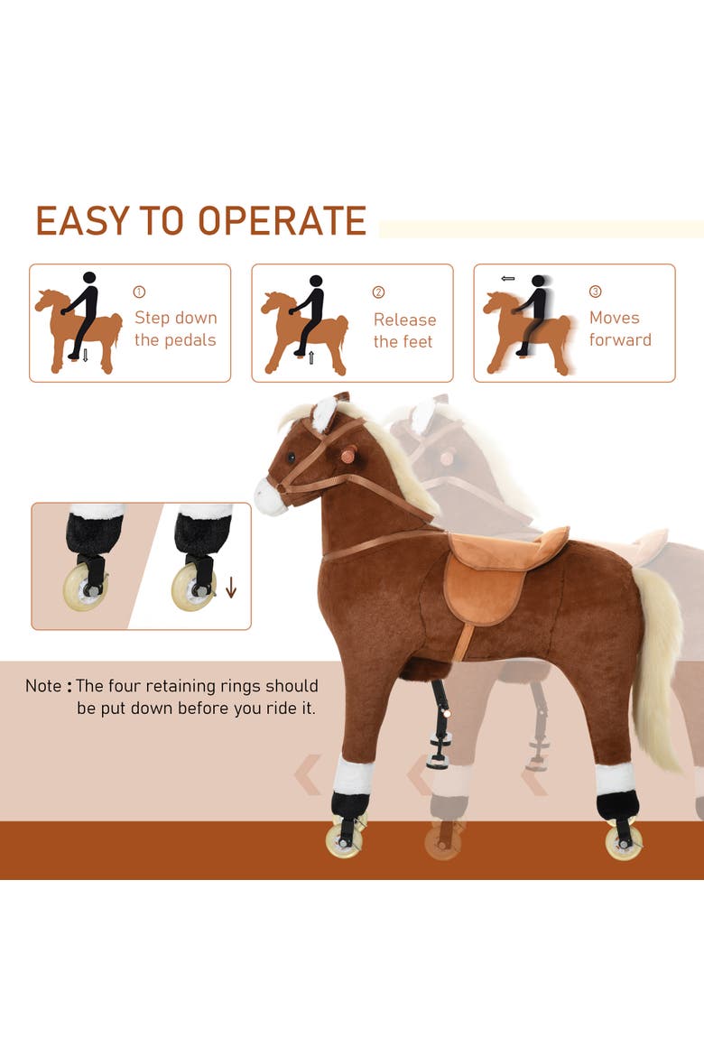 Kids Ride-on Walking Horse with Easy Rolling Wheels, Soft Huggable Body, Alternate, color, Brown