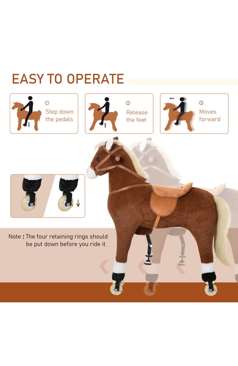 Qaba Kids Ride-on Walking Horse with Easy Rolling Wheels, Soft Huggable Body, Alternate, color, Brown